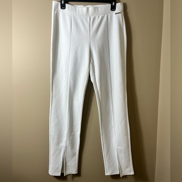 Michael Kors White Slit Hem Pull On Leggings Pants Medium Modern Clean Beauty - Picture 2 of 9